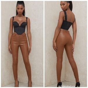 House Of CB CORA TAN VEGAN LEATHER TROUSERS New With Tags!